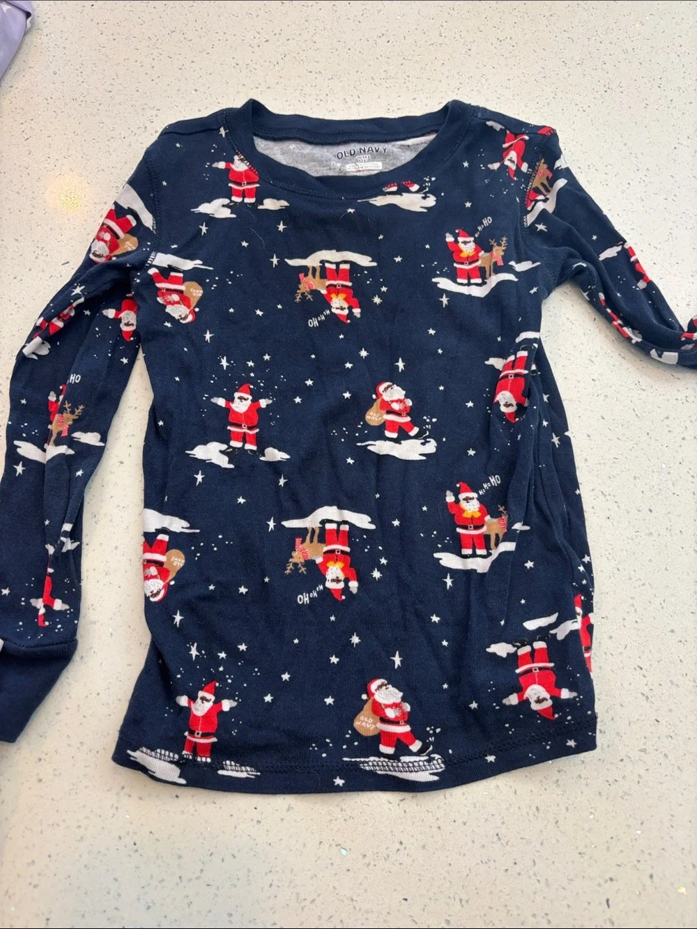 Old Navy Navy Blue Kids Santa Print Pajama Set